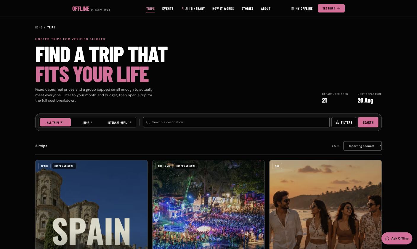 Offline by Happy Hour interface, screen 1